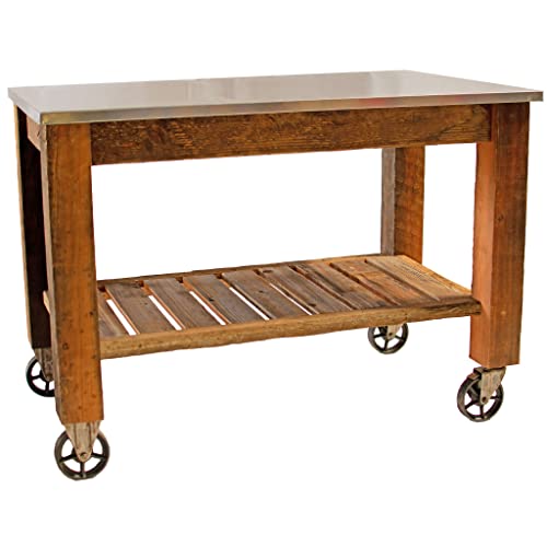 Potting Table Rolling Cart with Cast Iron Wheels Outdoor Garden Work Bench Y777