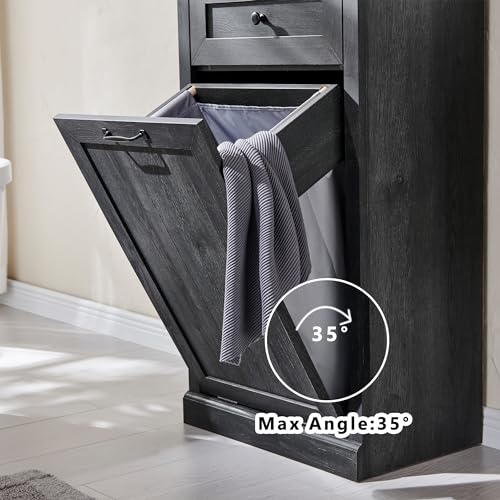 Dark Grey Double Tilt Out Trash Cabinet with Barn Door K46370