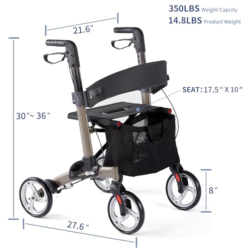 Foldable All Terrain Aluminum Rollator Walker with 8 inch Rubber Wheels A849384