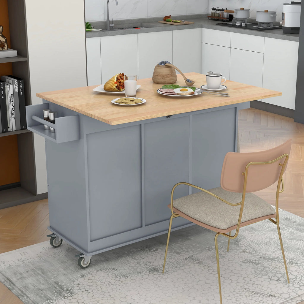 Blue Rolling Kitchen Cart with Drop Leaf Wood Top C574520