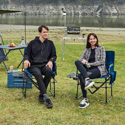 Black Portable Folding Camping Chair with Side Table, 400lbs Z706