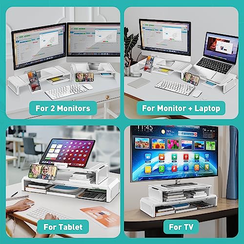 Black Dual Monitor Stand Riser with Drawer U74433