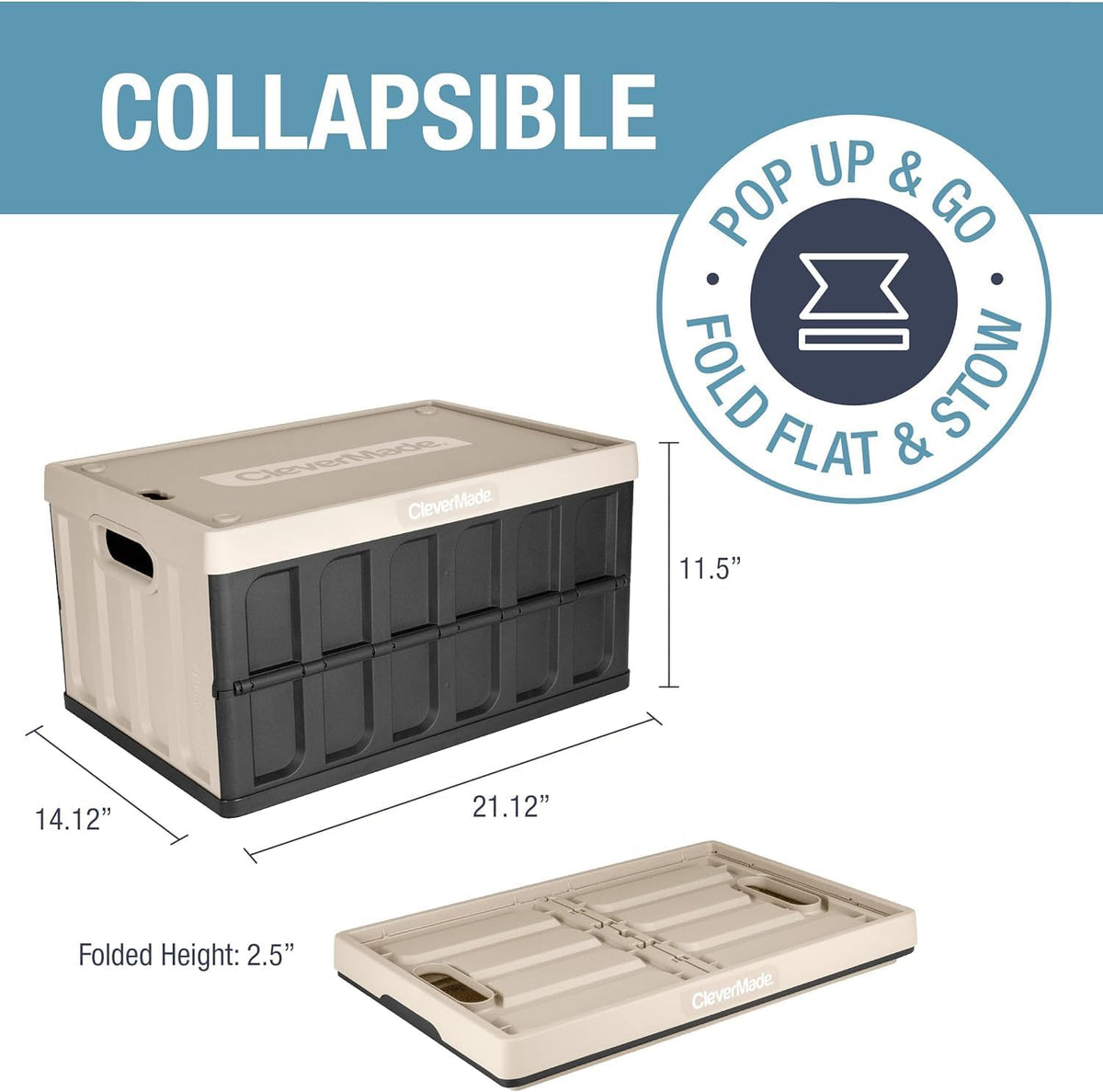 Collapsible Storage Bin with Lid, Tan, 3PK - 62L & Collapsible Shopping Basket, Ocean, 3PK - 24L G6670