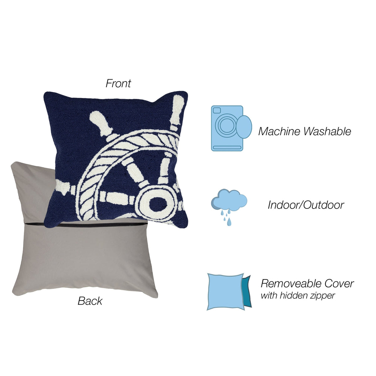 Frontporch Ship Wheel Indoor Outdoor Throw Pillow