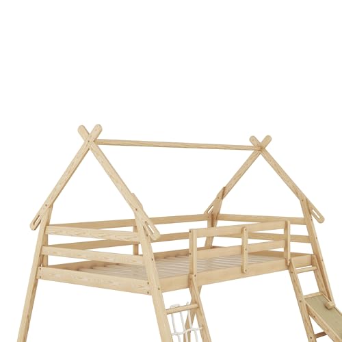 Gray Wooden Loft Bed with Removable Storage Shelves E72521