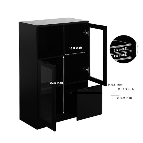 Blue Wooden Floor Storage Cabinet with 2 Glass Doors J932165
