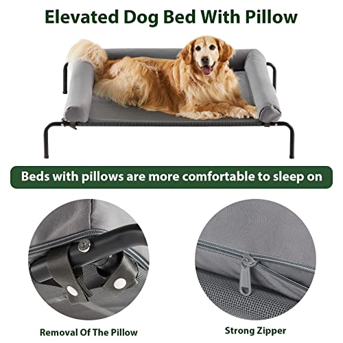 Grey Elevated Dog Bed with Slope Headrest W57891