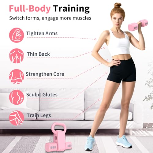2-in-1 Adjustable Dumbbells Set, 4 Levels Weight, Each 2.2/3.3/4.4/5.5lb Hand Weights with Kettlebell Form C7386