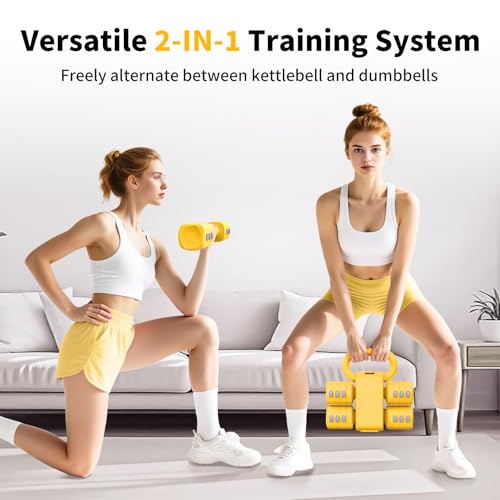 2-in-1 Adjustable Dumbbells Set, 4 Levels Weight, Each 2.2/3.3/4.4/5.5lb Hand Weights with Kettlebell Form C7386