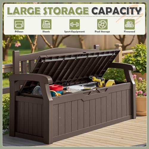 75 Gallon Outdoor Storage Benches Lockable Deck Box Waterproof UV Resistant Grey O544943