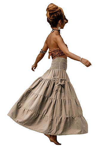 Cotton Maxi Boho Skirt with Pockets D235559
