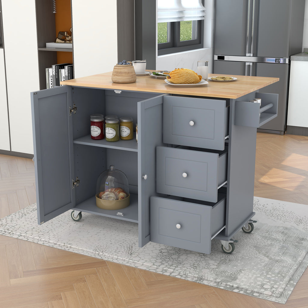 Blue Rolling Kitchen Cart with Drop Leaf Wood Top C574520