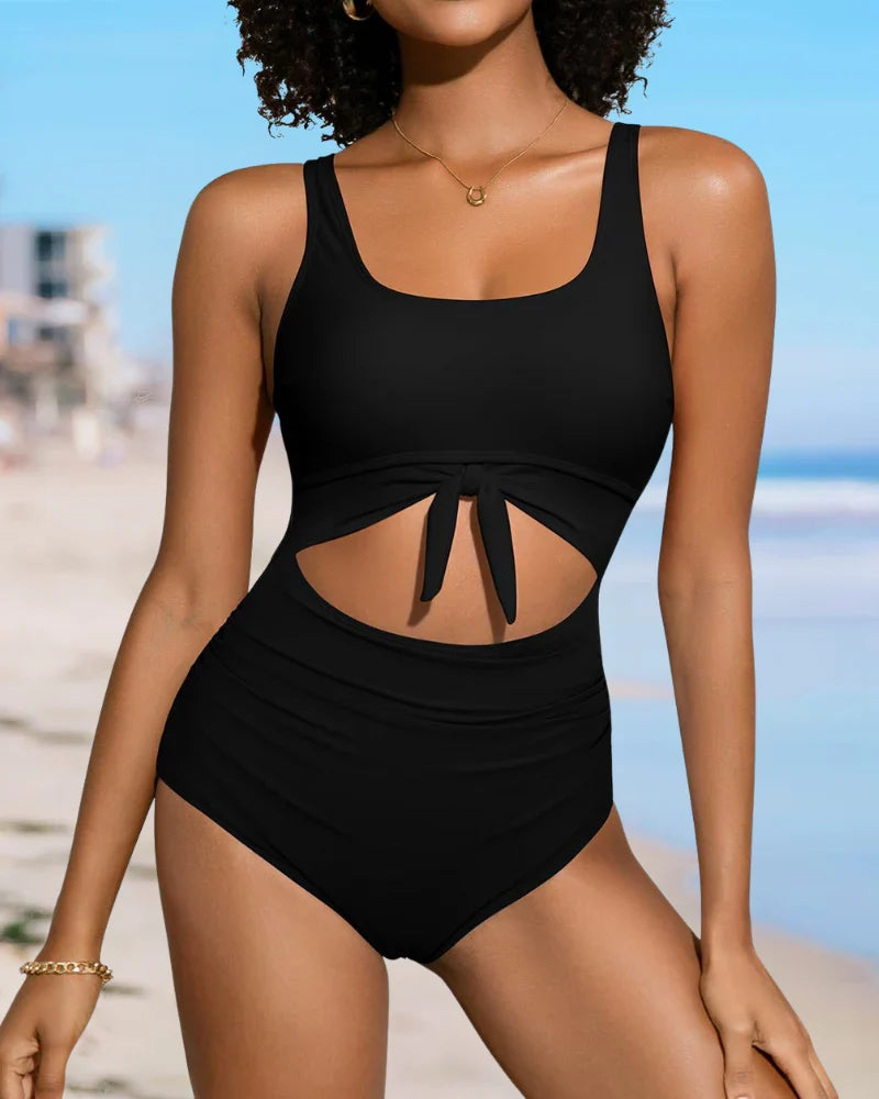 Ruched Tie-Knot Tummy Control One-Piece Swimsuit