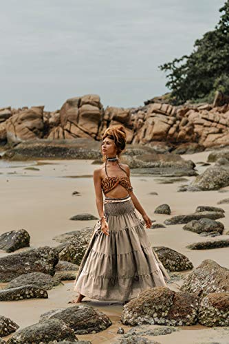 Cotton Maxi Boho Skirt with Pockets D235559