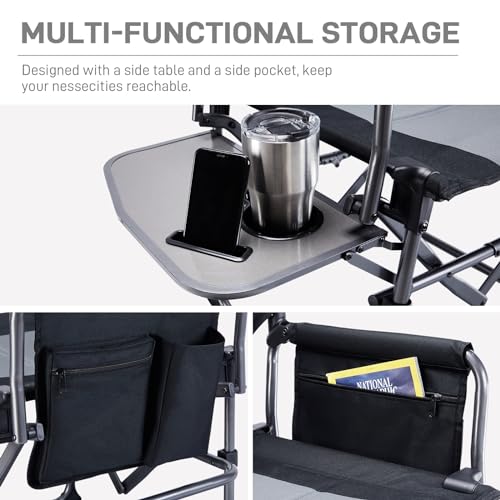 Black Portable Folding Camping Chair with Side Table, 400lbs Z706