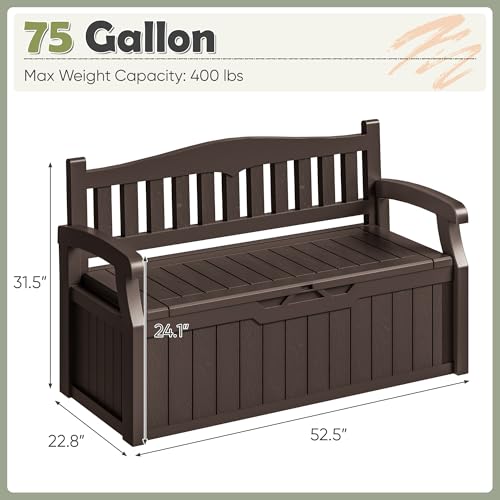 75 Gallon Outdoor Storage Benches Lockable Deck Box Waterproof UV Resistant Grey O544943