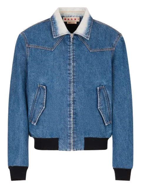 Marni denim bomber jacket with degradé collar