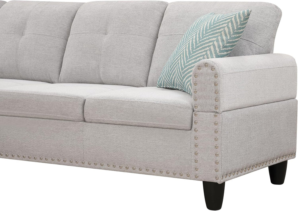 Light Gray L-Shaped Upholstered Sofa & Chaise with Storage Ottoman and Cup Holders V73051