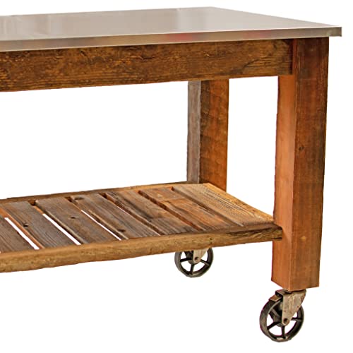 Potting Table Rolling Cart with Cast Iron Wheels Outdoor Garden Work Bench Y777