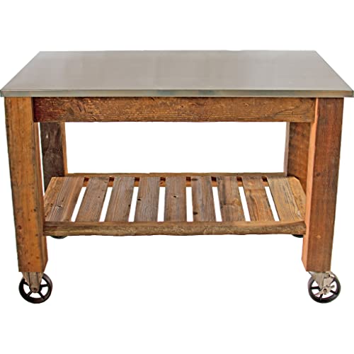 Potting Table Rolling Cart with Cast Iron Wheels Outdoor Garden Work Bench Y777