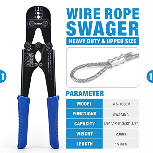 Swaging Tool with Built-in Cable Cutter for 3/64-inch to 1/8-inch Sleeves N73869