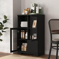 Blue Wooden Floor Storage Cabinet with 2 Glass Doors J932165