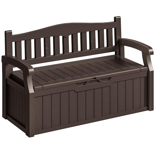 75 Gallon Outdoor Storage Benches Lockable Deck Box Waterproof UV Resistant Grey O544943