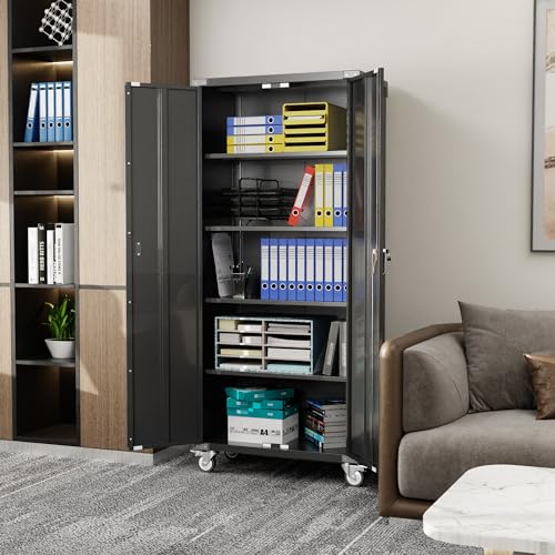 71" Tall Metal Storage Cabinet with 5 Tier Shelves and Locking Doors H54755