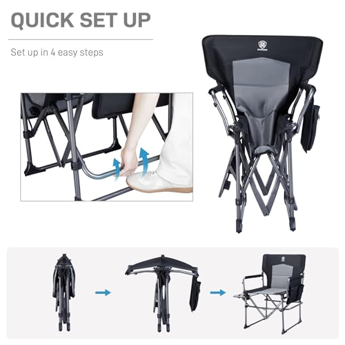 Black Portable Folding Camping Chair with Side Table, 400lbs Z706