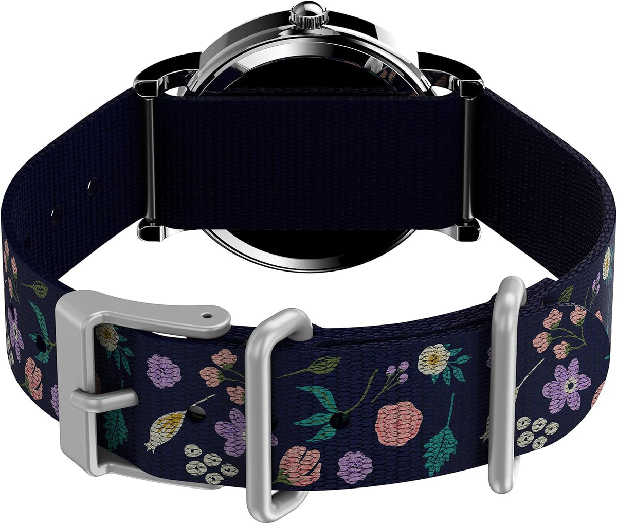 Silver-Tone Blue Fabric Strap Watch D5561