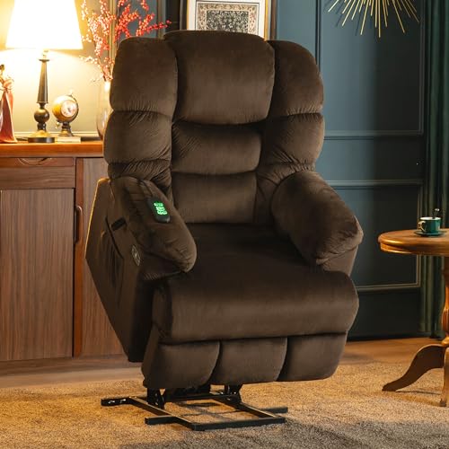 Triple Motor Power Lift Recliner Chair Sofa with Adjustable Headrest, Fabric (Brown) I361921
