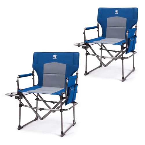 Black Portable Folding Camping Chair with Side Table, 400lbs Z706