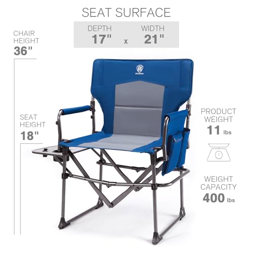 Black Portable Folding Camping Chair with Side Table, 400lbs Z706