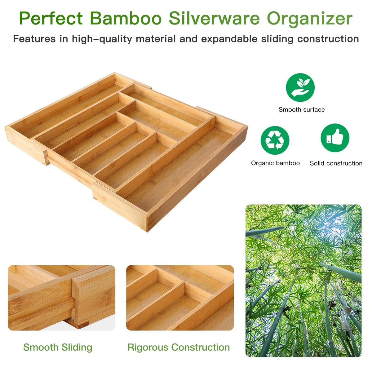 Natural Bamboo Expandable Cutlery Drawer Tray G13192
