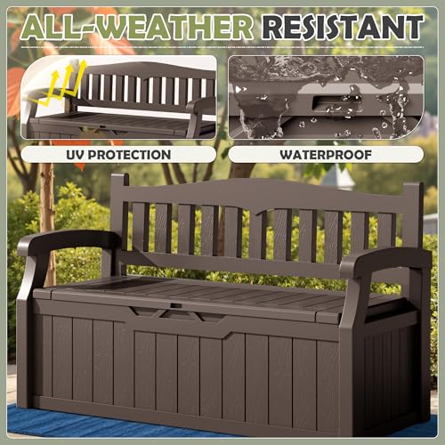 75 Gallon Outdoor Storage Benches Lockable Deck Box Waterproof UV Resistant Grey O544943