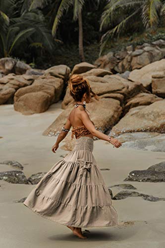 Cotton Maxi Boho Skirt with Pockets D235559