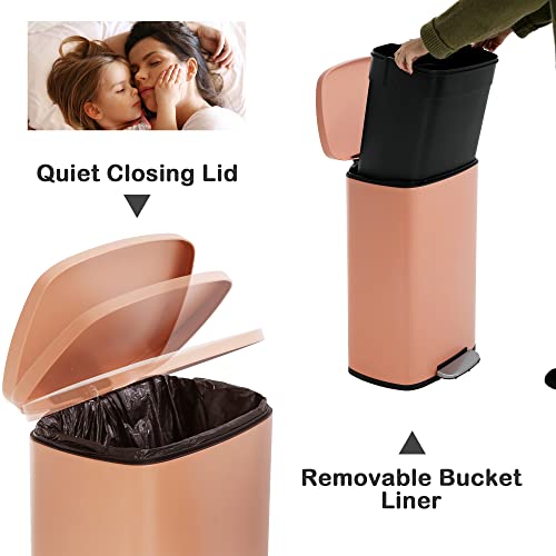 13 Gallon Brushed Stainless Steel Trash Can with Soft-close Lid Q457017