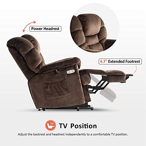 Triple Motor Power Lift Recliner Chair Sofa with Adjustable Headrest, Fabric (Brown) I361921