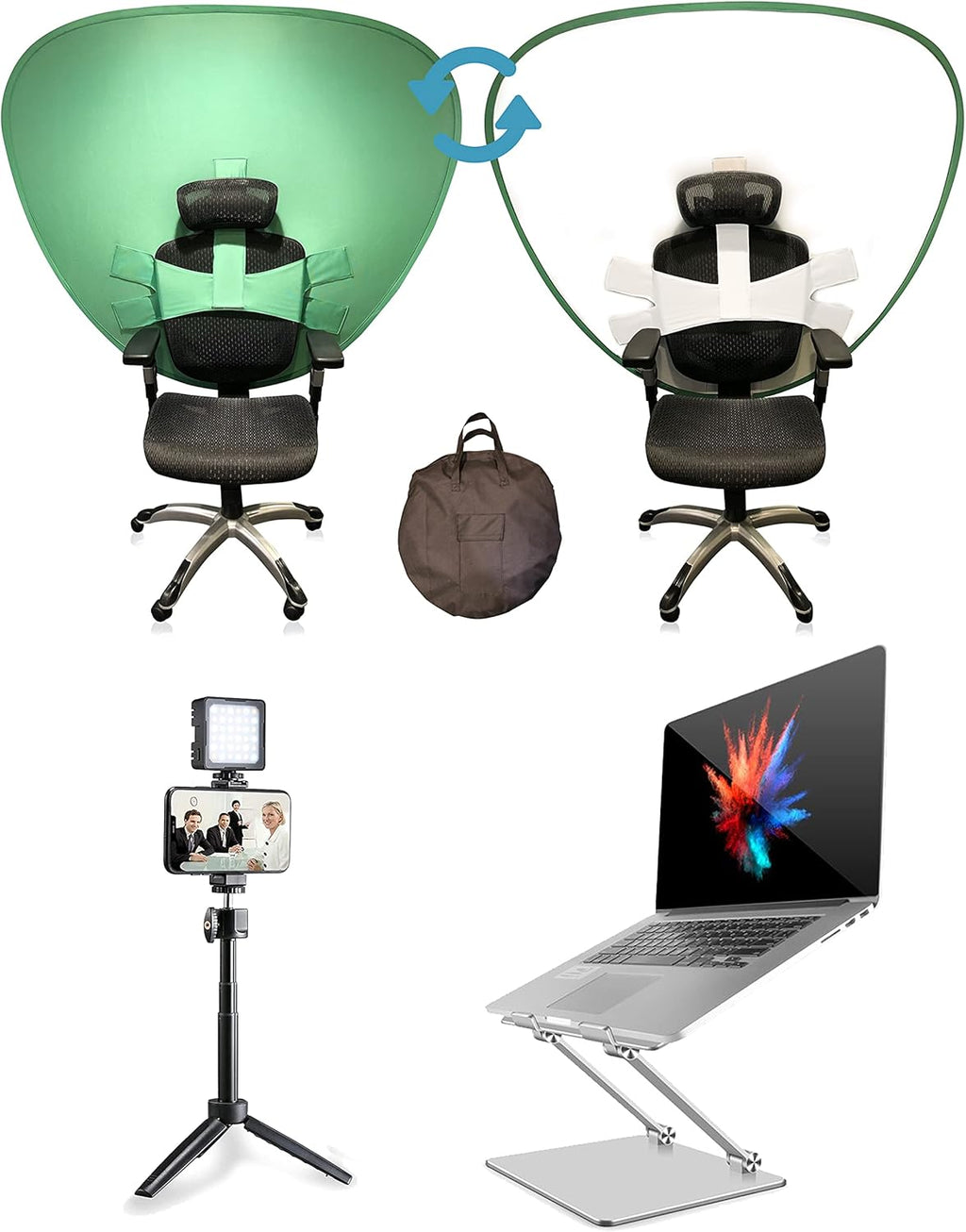 Dual-Sided Webcam Background Privacy Green Screen Chair T9228