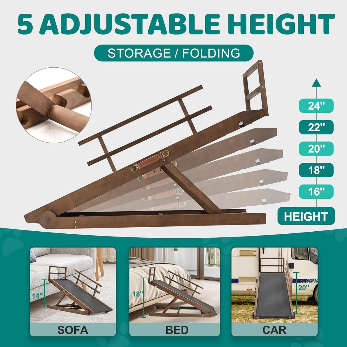 5 Level Adjustable Folding Wooden Pet Ramp L332
