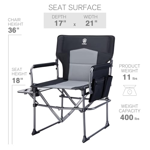 Black Portable Folding Camping Chair with Side Table, 400lbs Z706