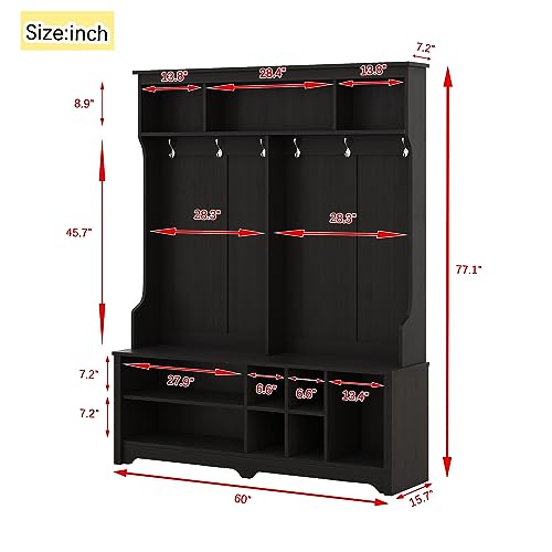 White Wooden Hall Tree with Storage Bench T275368
