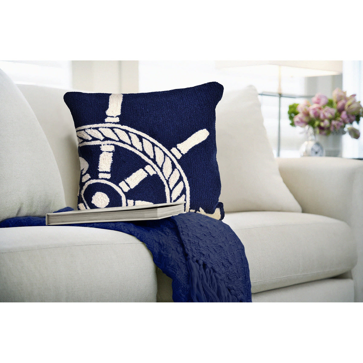 Frontporch Ship Wheel Indoor Outdoor Throw Pillow