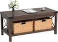 Brown Wooden Coffee Table with 2 Foldable Baskets I86931