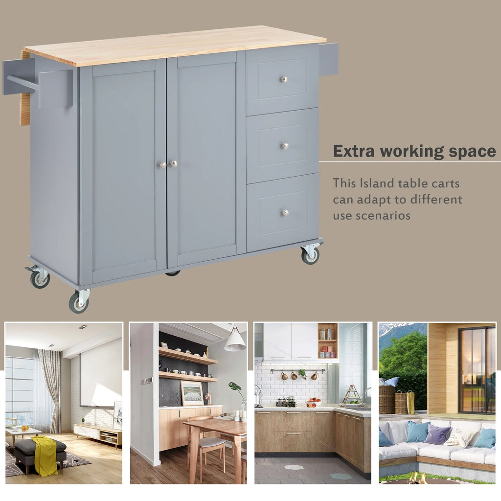 Blue Rolling Kitchen Cart with Drop Leaf Wood Top C574520