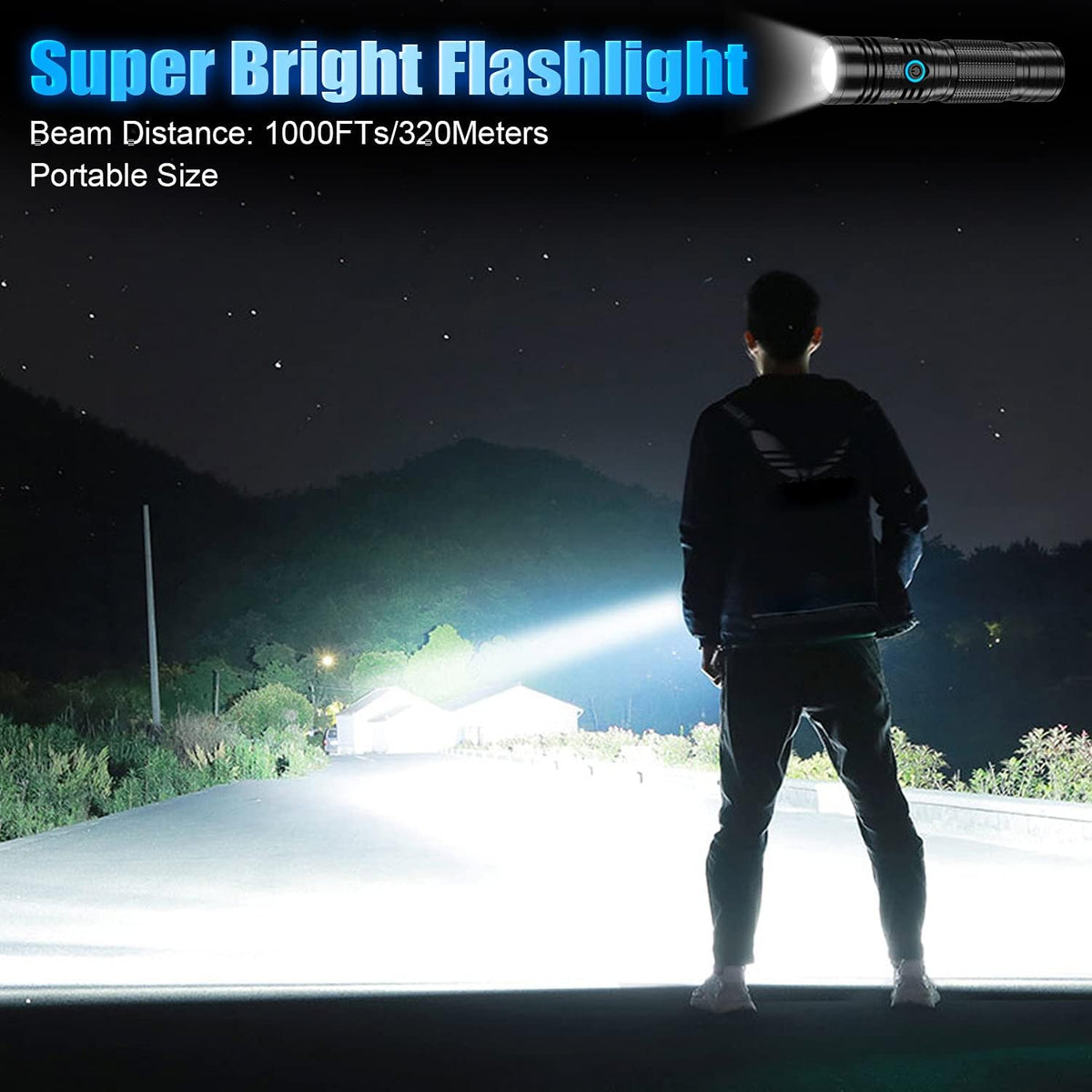 Rechargeable LED Flashlight, 1200 Lumens, 5000mAh Battery, Waterproof, Handheld, Tactical S25805