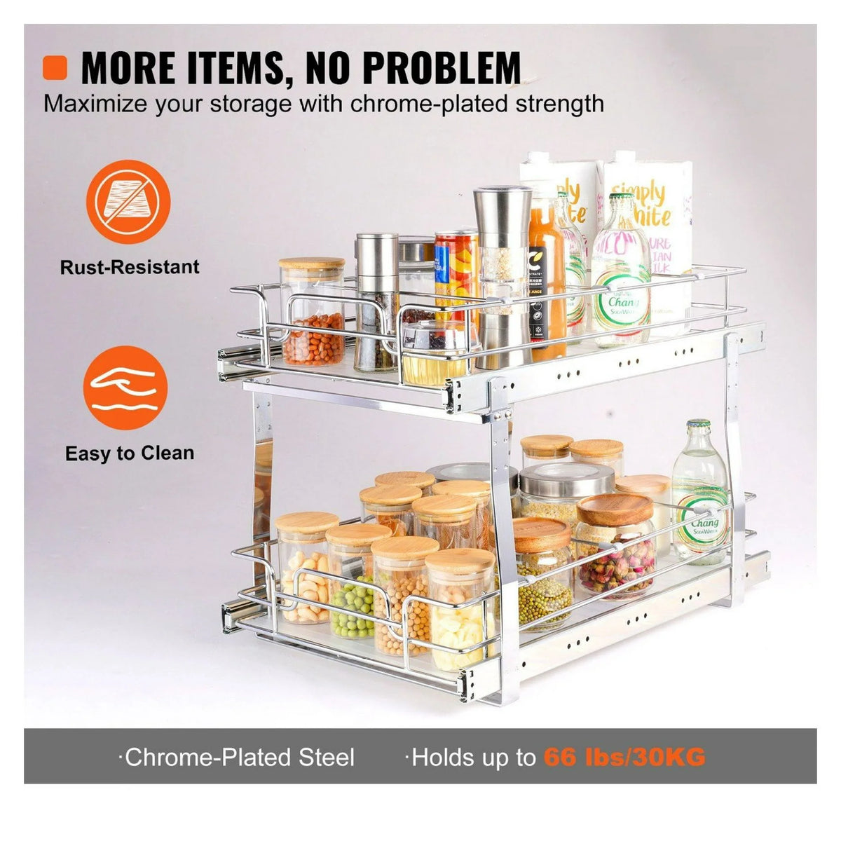 Heavy Duty Chrome Slide Out Cabinet Organizer 14W x 21D P26520