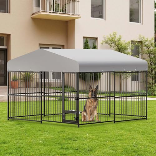 10x10x6 FT Heavy-Duty Outdoor Dog Kennel with Roof Cover and Lock C38324