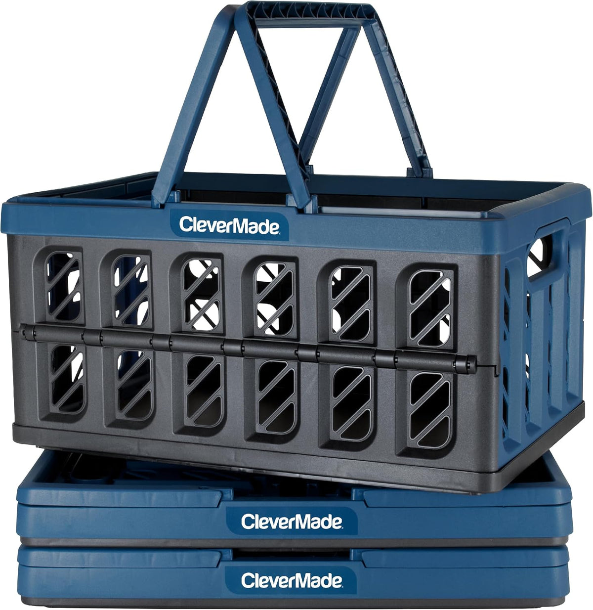 Collapsible Storage Bin with Lid, Tan, 3PK - 62L & Collapsible Shopping Basket, Ocean, 3PK - 24L G6670