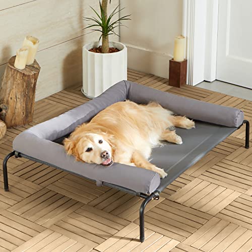 Grey Elevated Dog Bed with Slope Headrest W57891